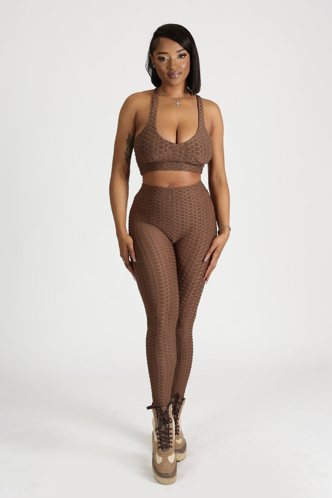 The Great Forever Criss-Cross Back Bra Top & Leggings SET - Brown - KNOWSTYLE - EDGE - EDGEONLINESTORE