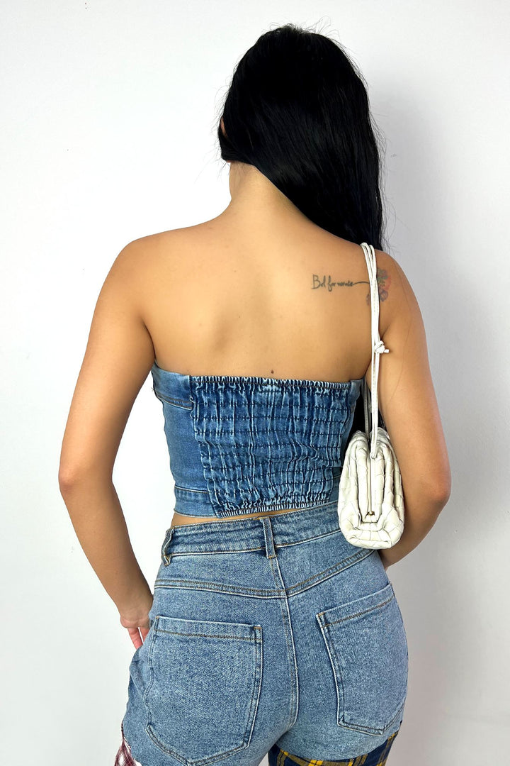 Bust Down Denim Bustier Tube Top Crop Top EDGE 