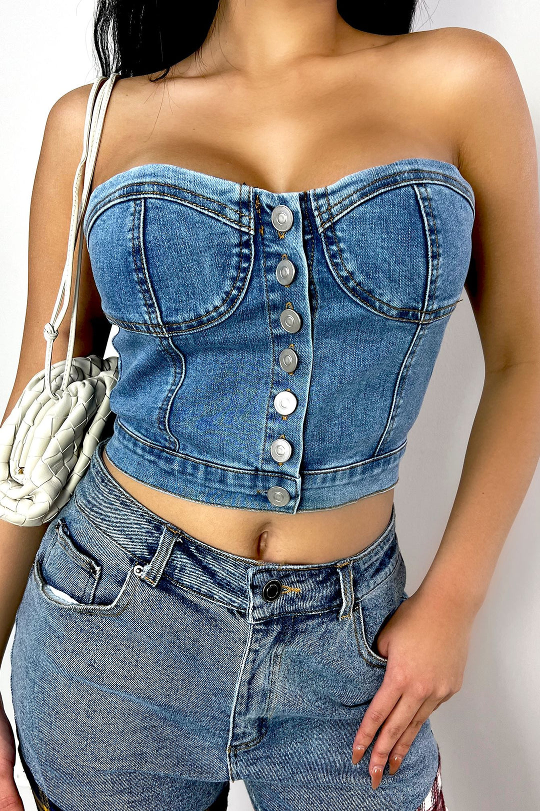 Bust Down Denim Bustier Tube Top Crop Top EDGE 