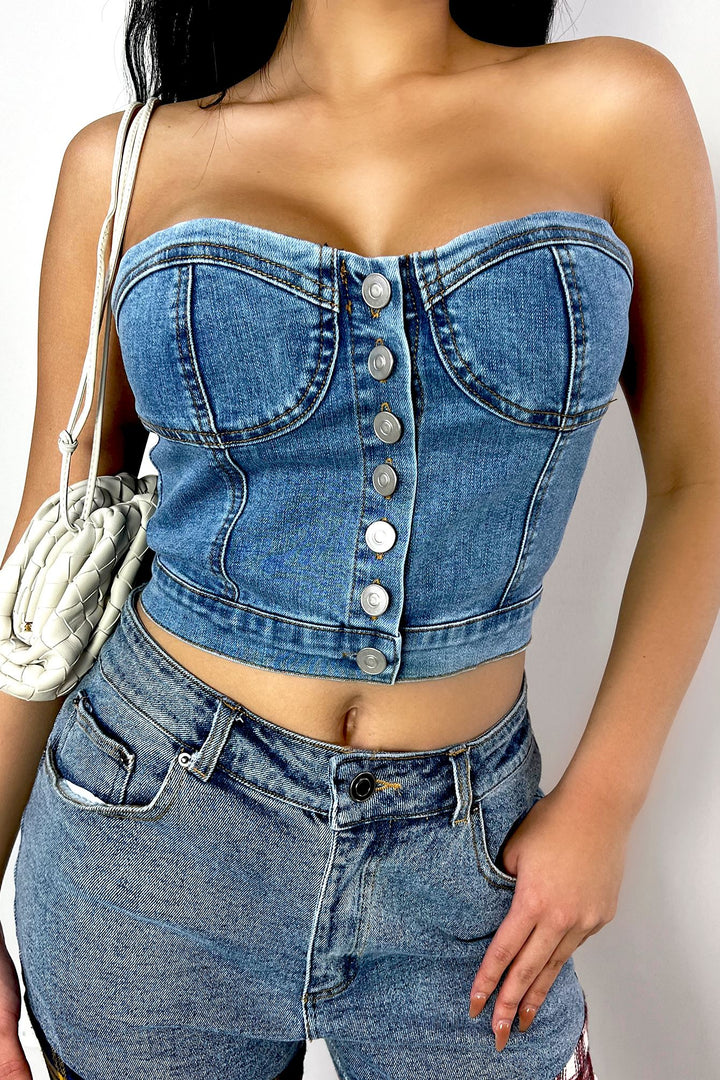Bust Down Denim Bustier Tube Top Crop Top EDGE 