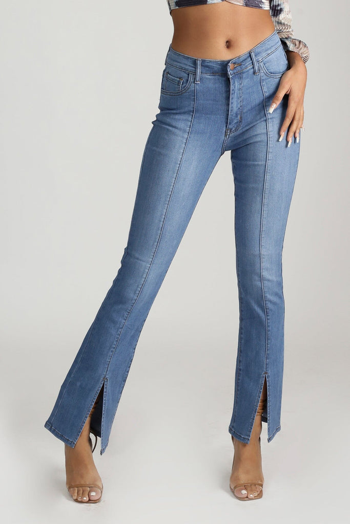 Ah Yah So Nice High Waist Front Split Straight Jeans - Medium wash - KNOWSTYLE - EDGE - EDGEONLINESTORE