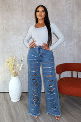 Satisfaction Cut Out Denim Jeans jeans EDGE Small Medium Wash 