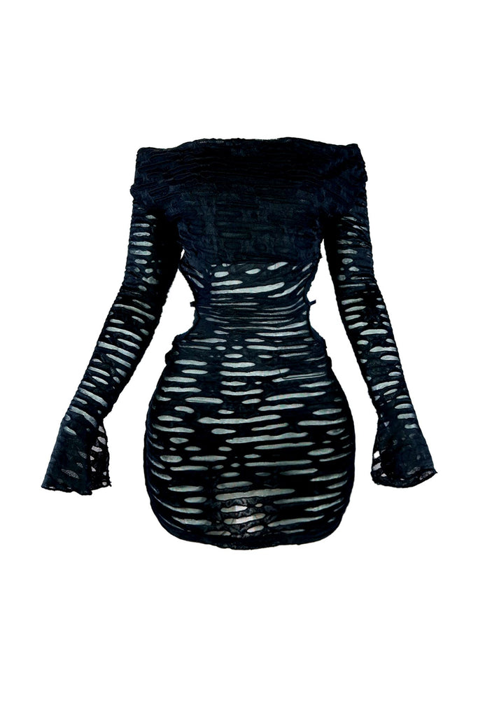 Anastasia Mesh Long Sleeve Mini Dress DRESS EDGE Small Black 