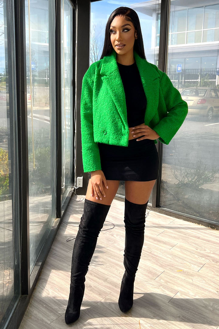 Charlee Sherpa Cropped Jacket Outerwear EDGE Small Green 