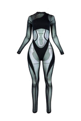 Find Yourself Mesh Contrast Long Sleeve Jumpsuit Rompers + Jumpsuits EDGE Small Black 