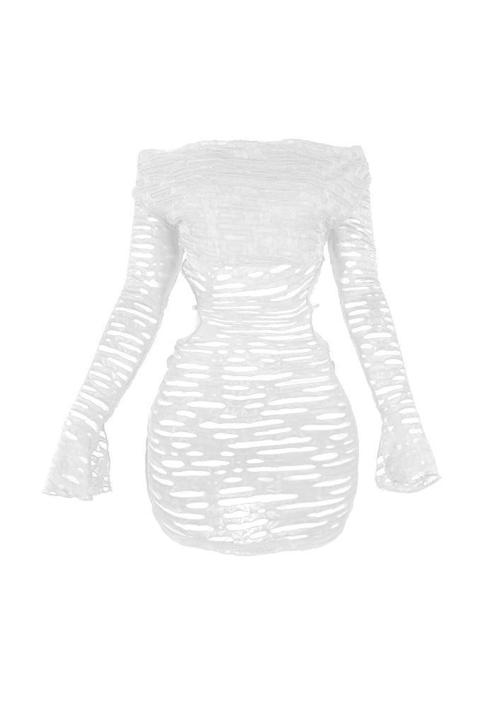 Anastasia Mesh Long Sleeve Mini Dress DRESS EDGE Small White 