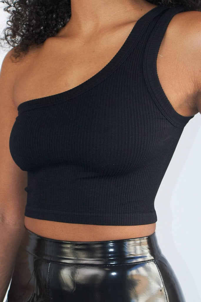 Ava Ribbed One Shoulder Top - Black - KNOWSTYLE - EDGE - EDGEONLINESTORE