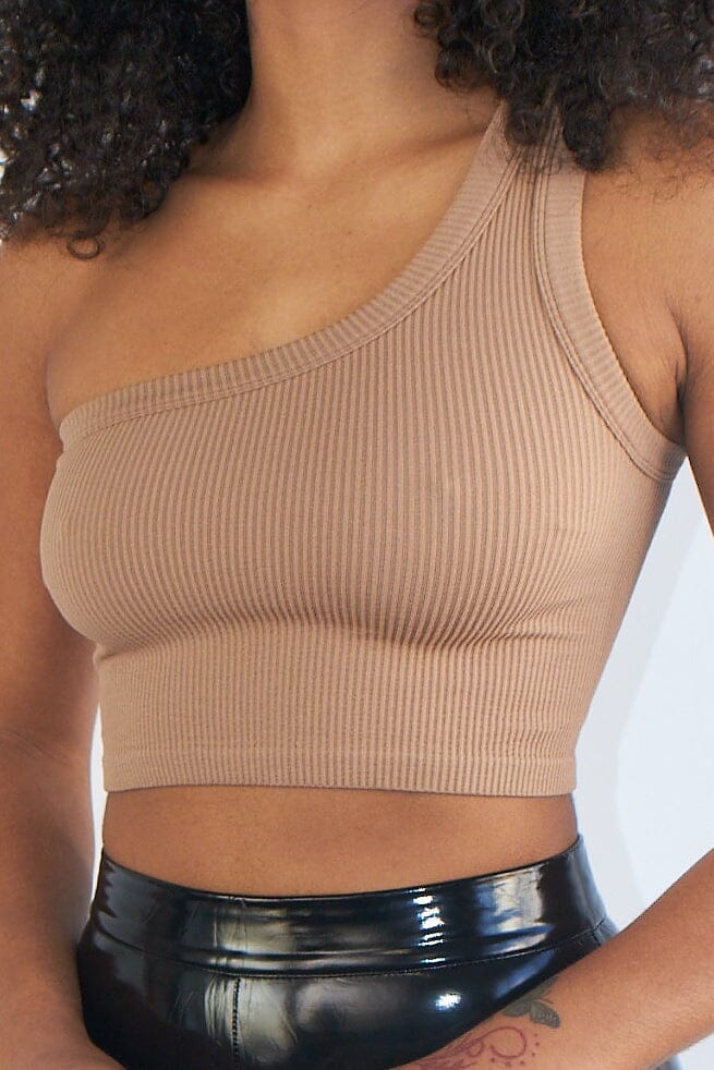 Ava Ribbed One Shoulder Top - Mocha - KNOWSTYLE - EDGE - EDGEONLINESTORE