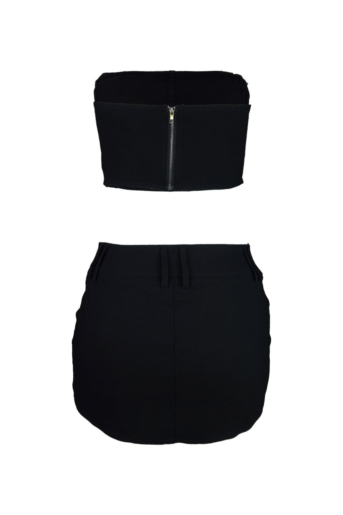 Elite Belted Tube Top & Skirt SET - Black - EDGEbyKS