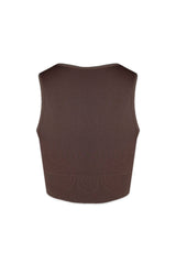 Soft Basic Smooth Scoop Neck Top - Brown - EDGEbyKS
