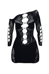Francesca Hallow Out Off Shoulder Mini Dress - Black - EDGEbyKS