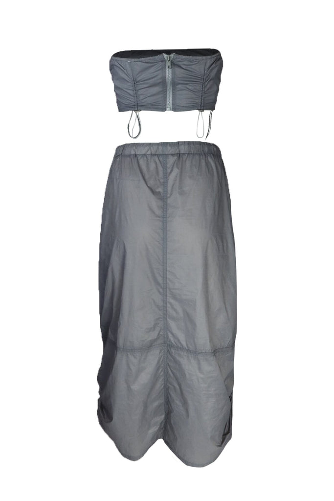 Cassidy Nylon Tube Top & Midi Skirt SET - Grey - EDGEbyKS