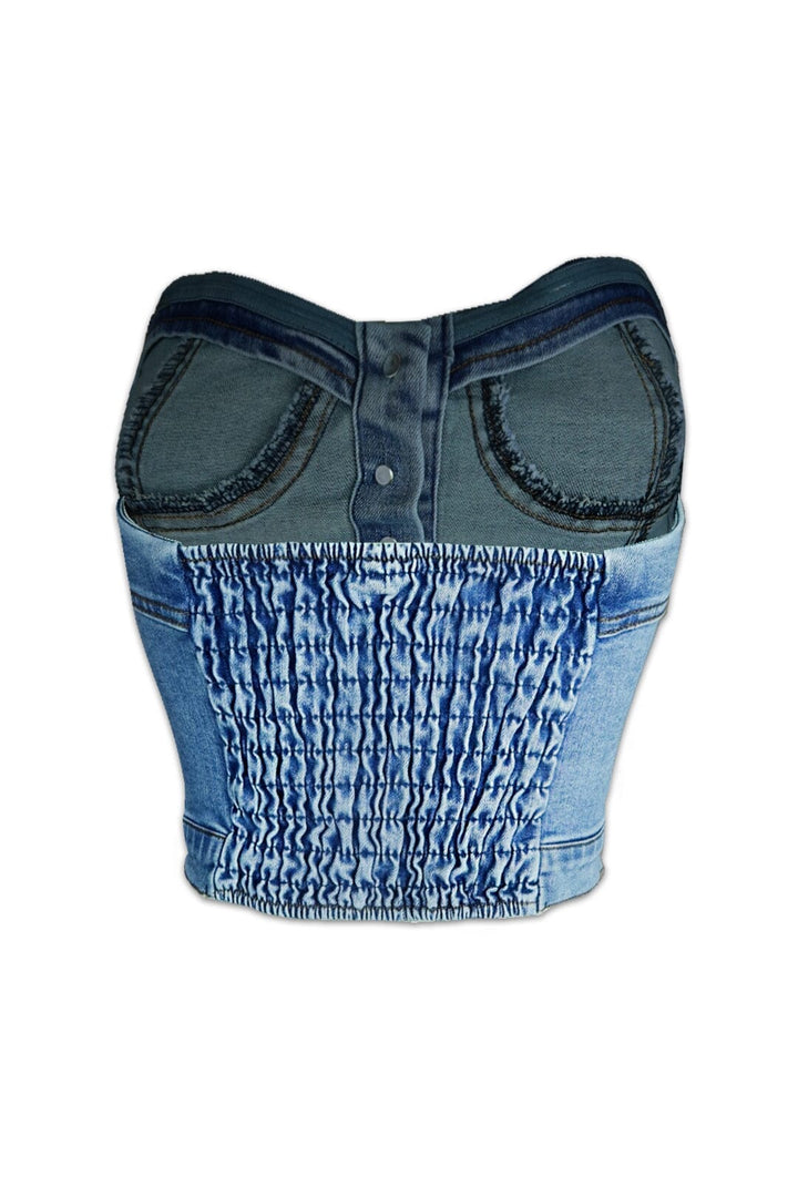 Bust Down Denim Bustier Tube Top Crop Top EDGE 