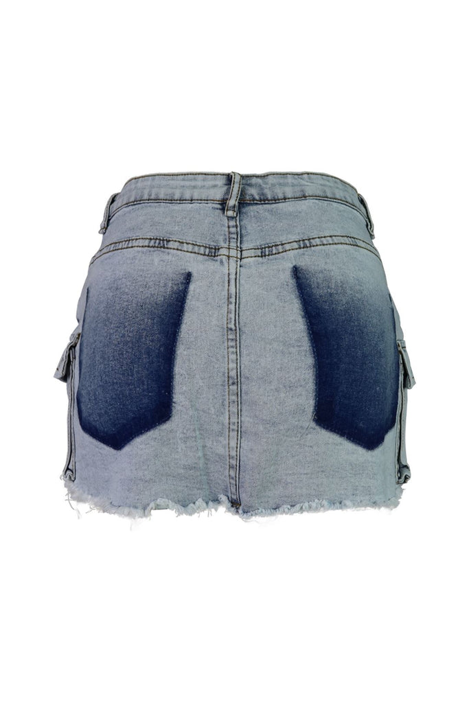 Original Mid Rise Cargo Denim Skirt - Light Wash - EDGEbyKS