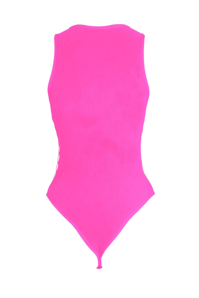 Yuna Hallow Out Sleeveless Bodysuit - Pink - EDGEbyKS