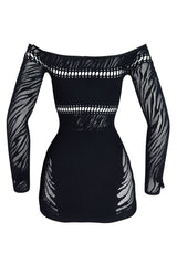 Sabrina Hallow Out Off Shoulder Long Sleeve Dress - Black - EDGEbyKS