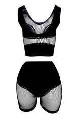 Chill Out Netted Crop Top &amp; Shorts SET - Black - EDGEbyKS