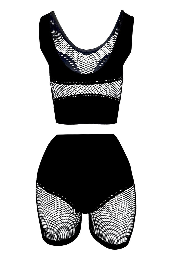 Chill Out Netted Crop Top &amp; Shorts SET - Black - EDGEbyKS