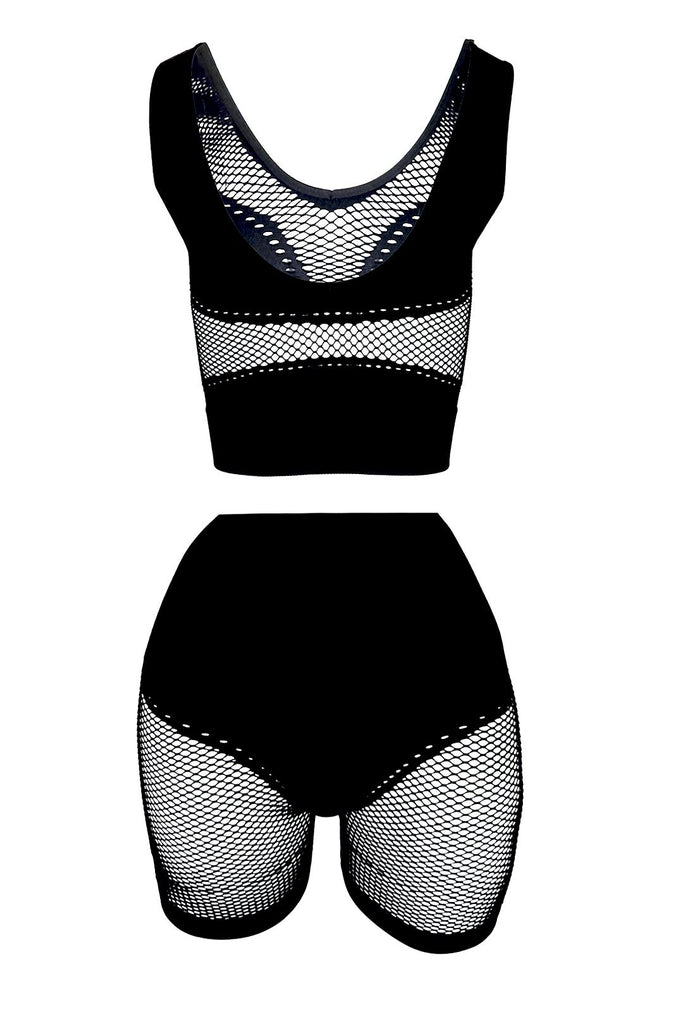 Chill Out Netted Crop Top & Shorts SET - Black - EDGEbyKS