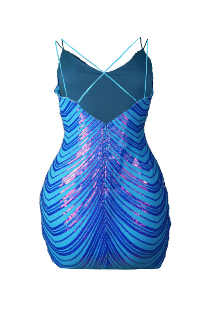 Aquamarine Sequin Mini Dress - Blue - EDGEbyKS