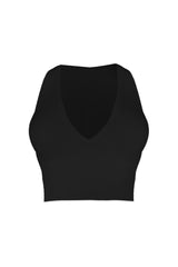 Ice Cream Basic Deep V Crop Top - Black - EDGEbyKS