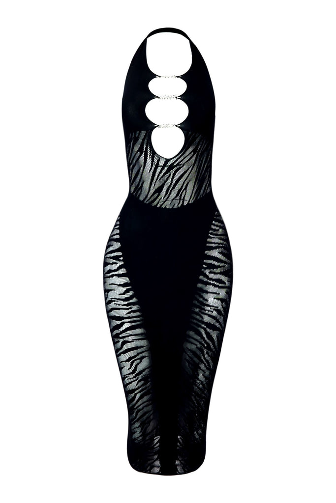 Christan Hallow Out Halter Cutout Midi Dress Dresses EDGE One Size Black 