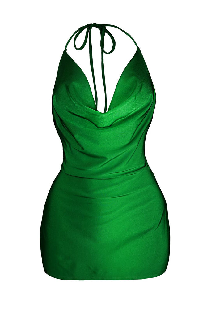 That Girl Halter Mini Cowl Neck Dress - Green - EDGEbyKS