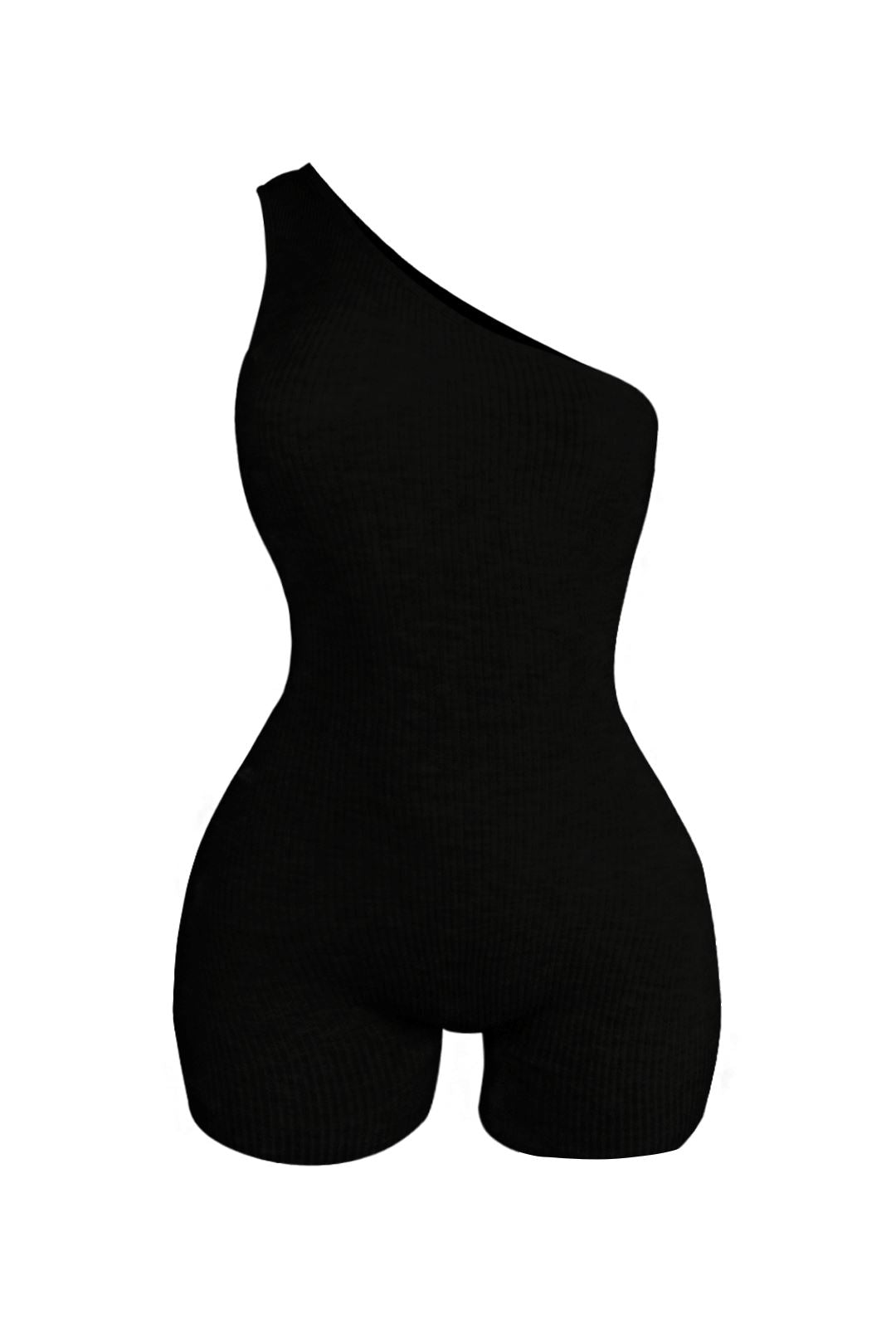 High Demand One Shoulder Ribbed Romper - Black - EDGEbyKS