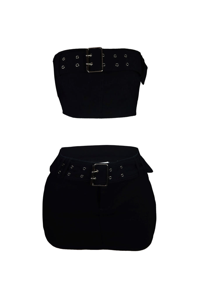 Elite Belted Tube Top & Skirt SET - Black - EDGEbyKS