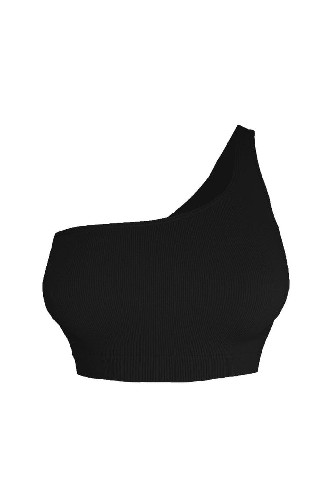On Repeat Basic Baby Ribbed One Shoulder Top - Black - EDGEbyKS