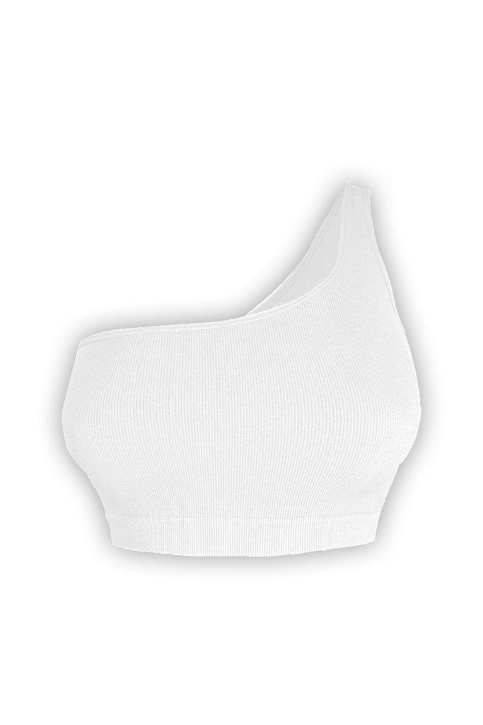 On Repeat Basic Baby Ribbed One Shoulder Top - White - EDGEbyKS