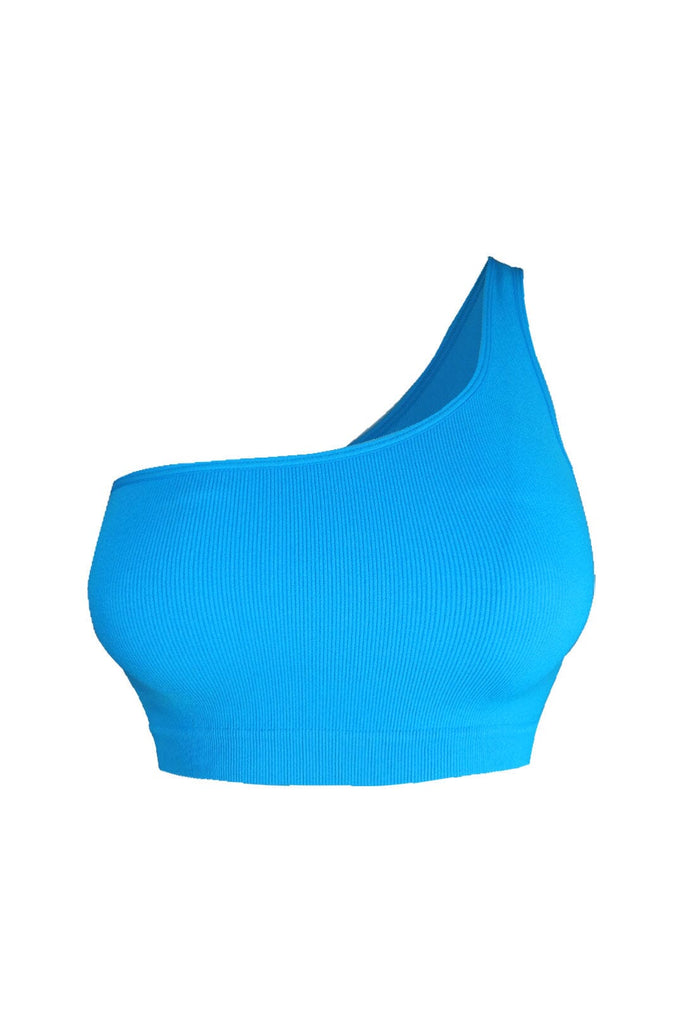 On Repeat Basic Baby Ribbed One Shoulder Top - Blue - EDGEbyKS