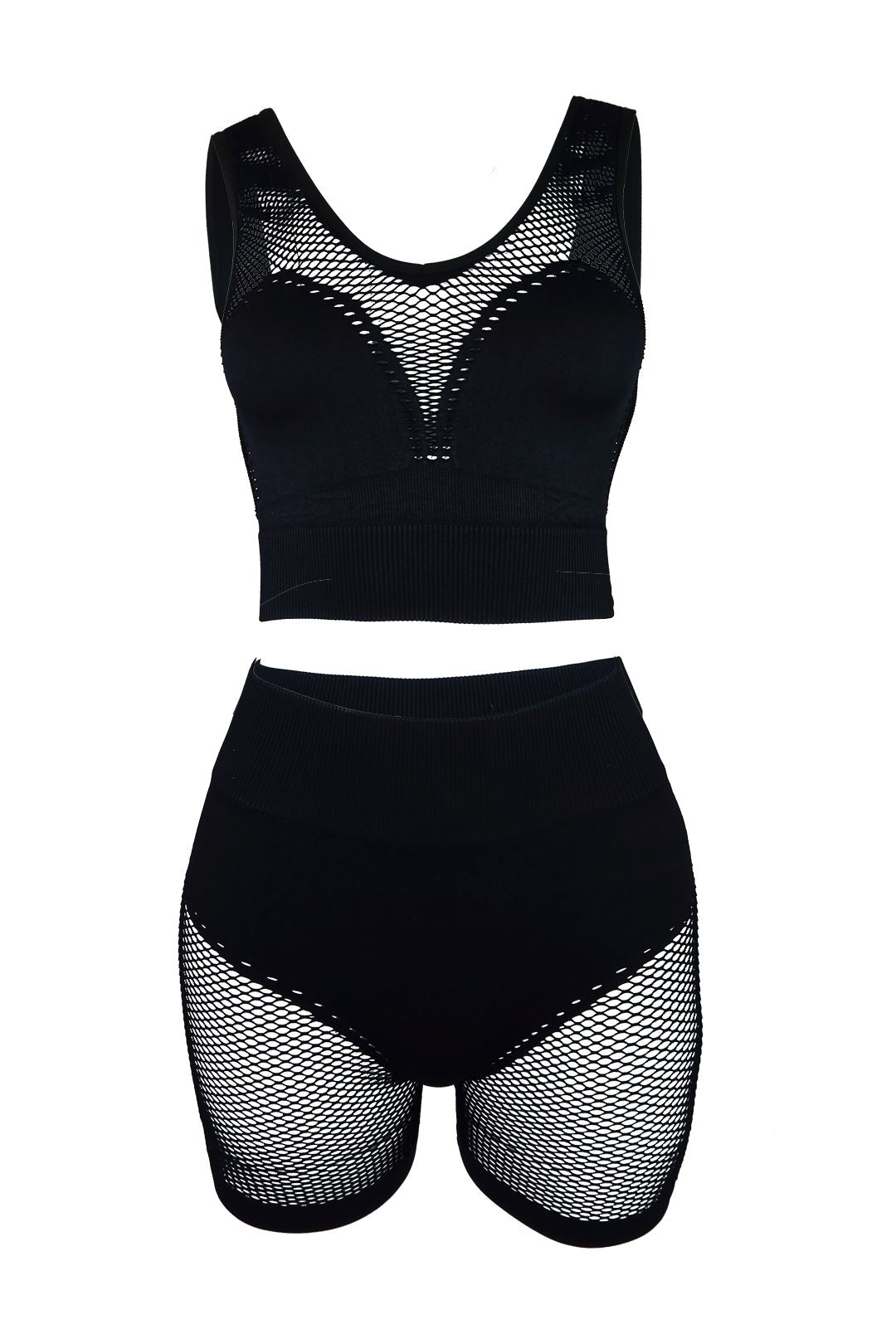Chill Out Netted Crop Top &amp; Shorts SET - Black - EDGEbyKS