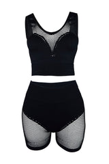 Chill Out Netted Crop Top &amp; Shorts SET - Black - EDGEbyKS
