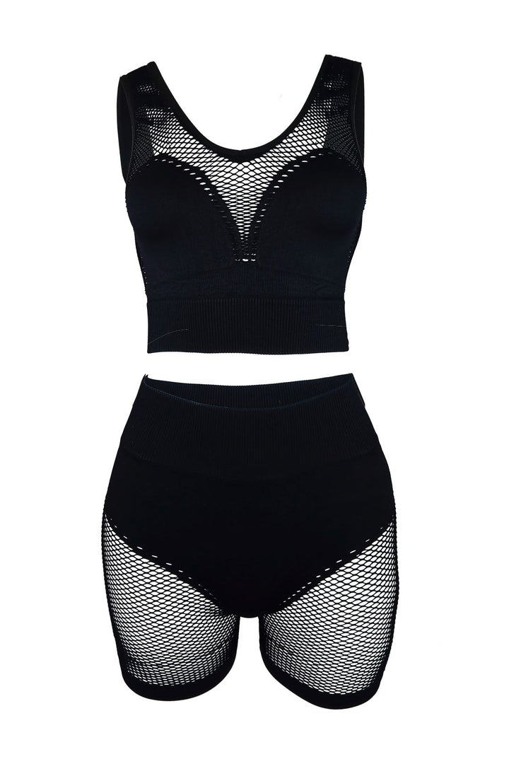 Chill Out Netted Crop Top &amp; Shorts SET - Black - EDGEbyKS