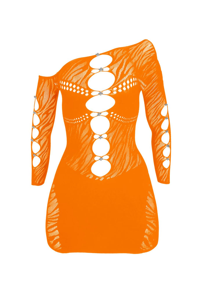 Francesca Hallow Out Off Shoulder Mini Dress - Orange - EDGEbyKS