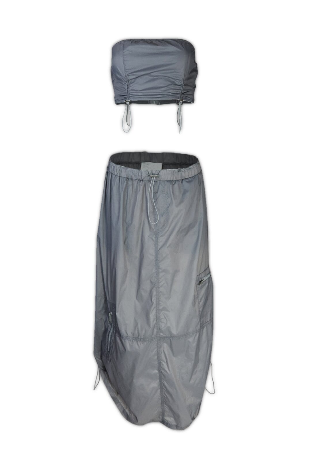 Cassidy Nylon Tube Top &amp; Midi Skirt SET - Grey - EDGEbyKS