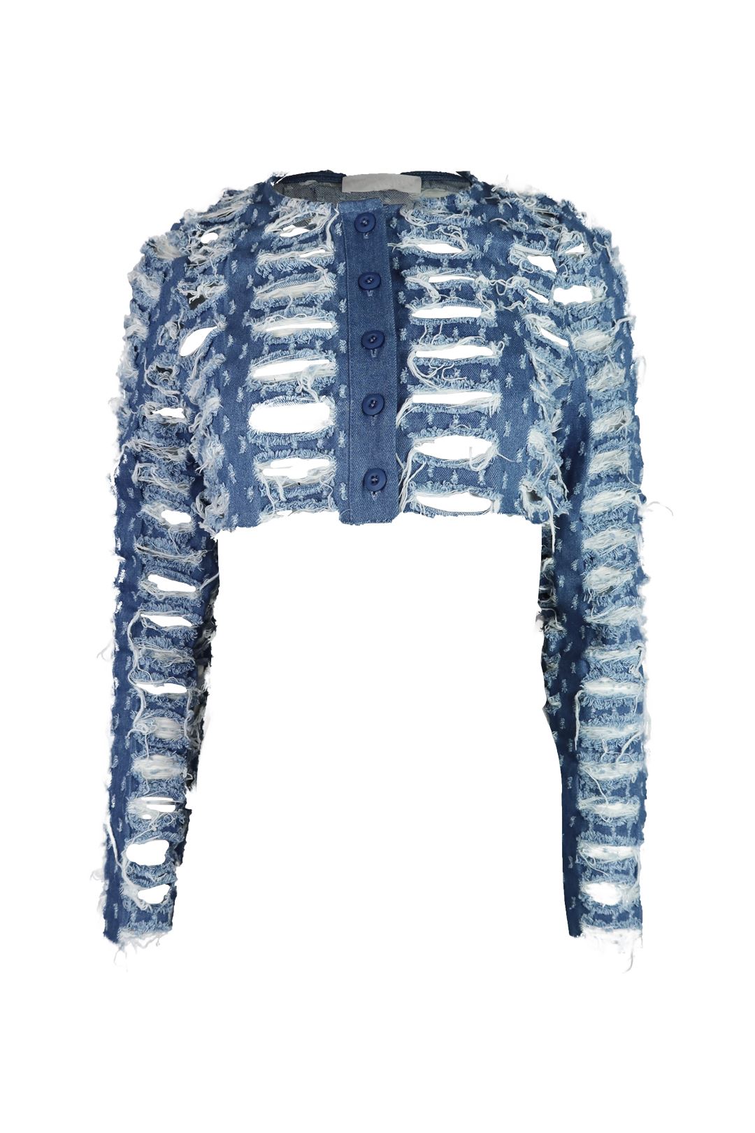 Unfazed Distressed Long Sleeve Top - Light Wash - EDGEbyKS