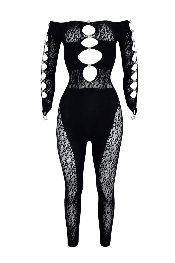 Candice Hallow Out Pearl Off Shoulder Jumpsuit jumpsuit EDGE 
