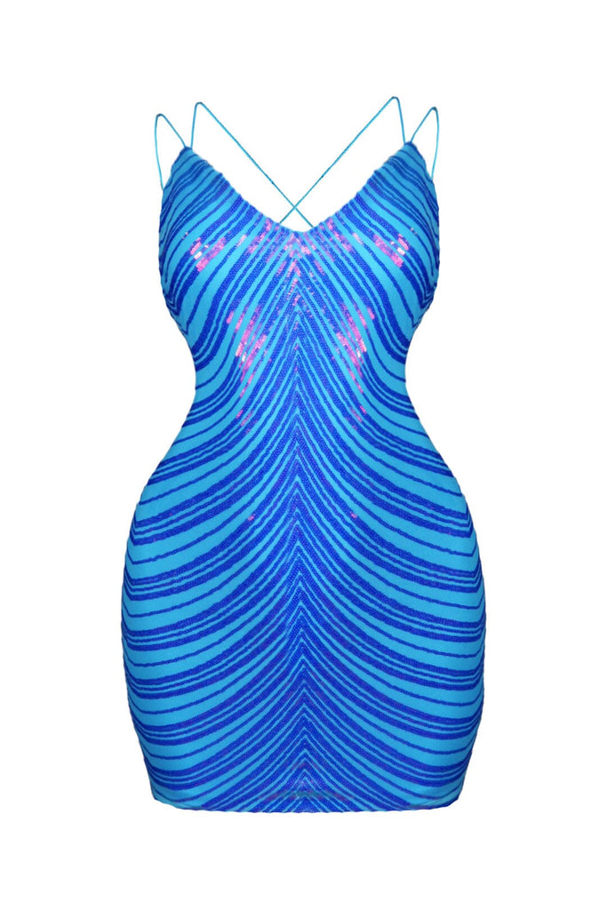 Aquamarine Sequin Mini Dress - Blue - EDGEbyKS