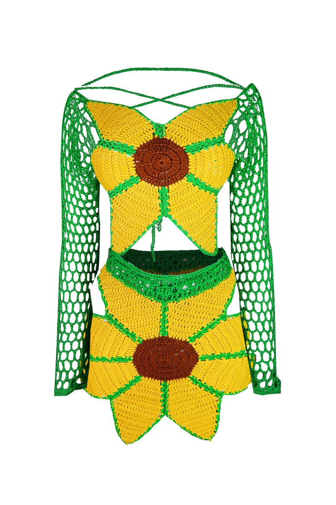Sunflower Crochet Top & Skirt SET - Green - EDGEbyKS