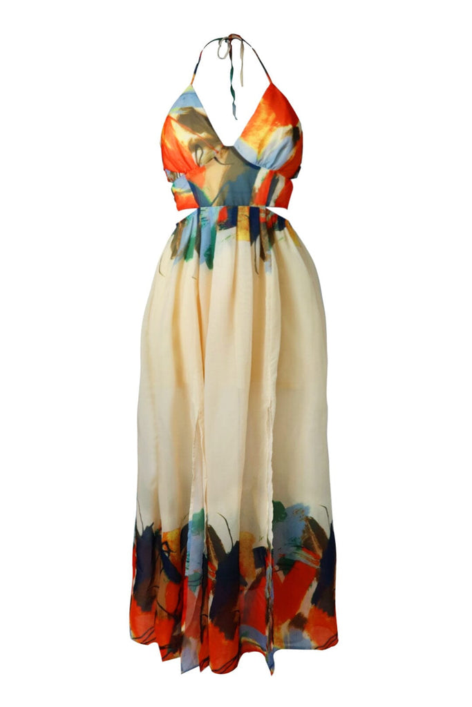 Juliana Floral Chiffon Maxi Dress - Cream - EDGEbyKS