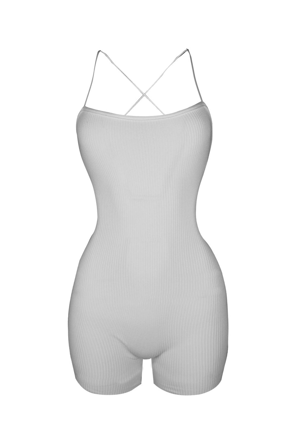 Summer Crush Ribbed Tank Strappy Romper - White - EDGEbyKS