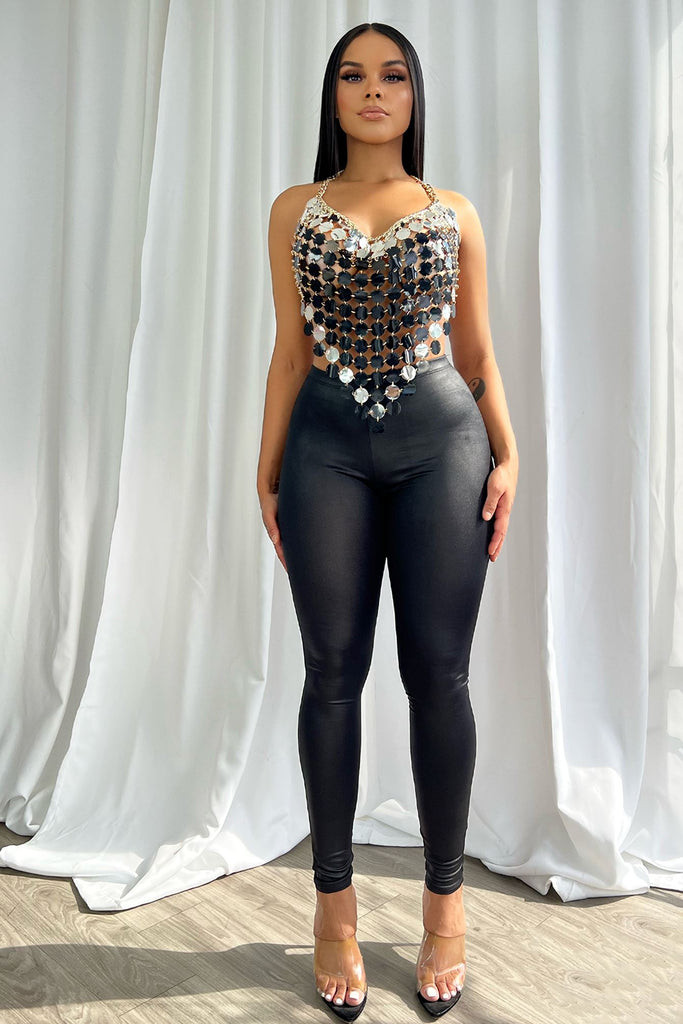 City of Dreams Mirror Plated Halter Chain Top - Silver - EDGEbyKS