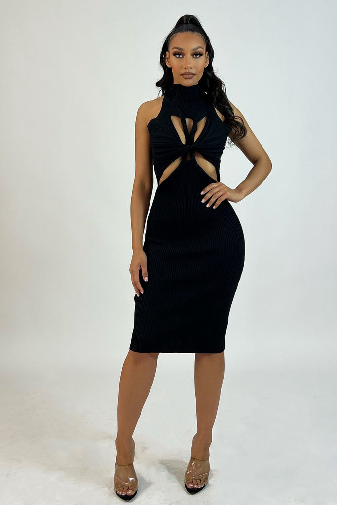 Sable Twist Midi Knit Dress Dress EDGE Small Black 