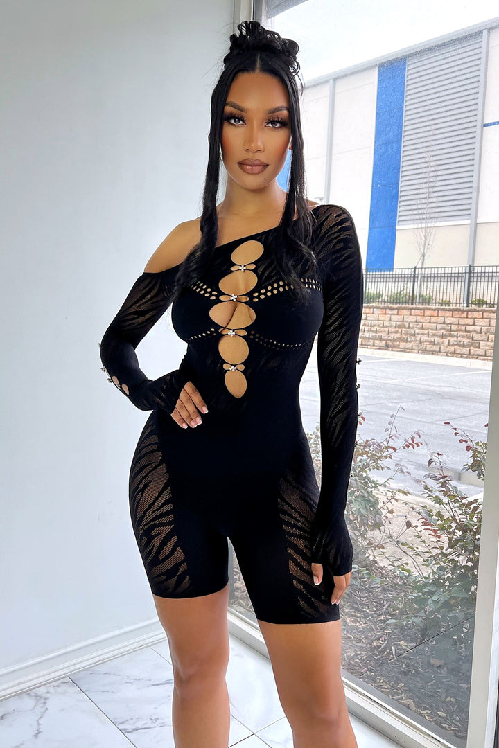 Dixie Hallow Out Off Shoulder Cutout Romper Rompers + Jumpsuits EDGE 