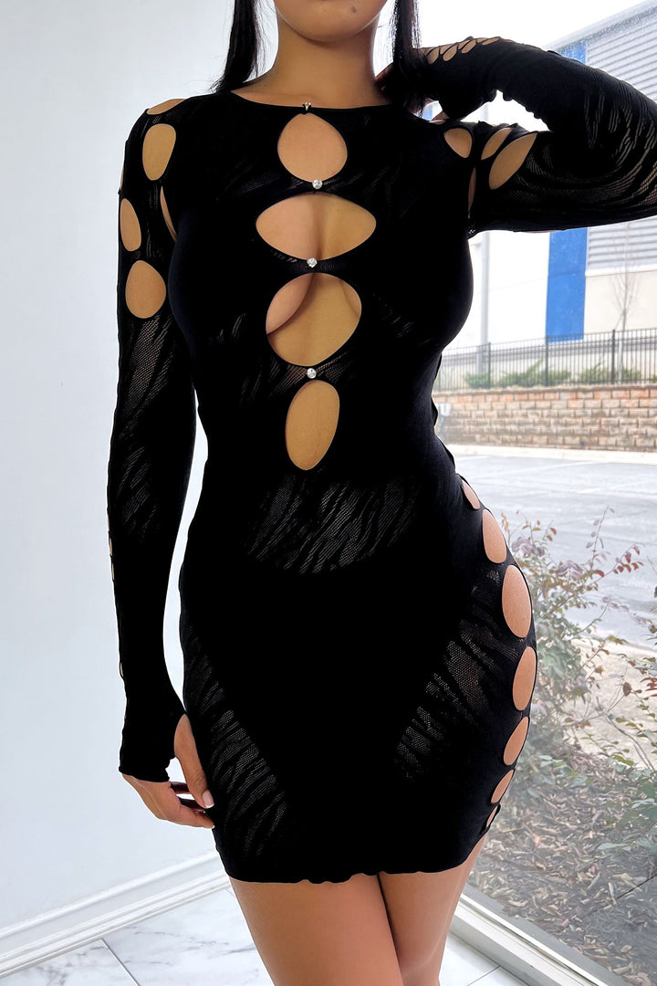 Alix Hallow Out Long Sleeve Cutout Mini Dress Dresses EDGE 