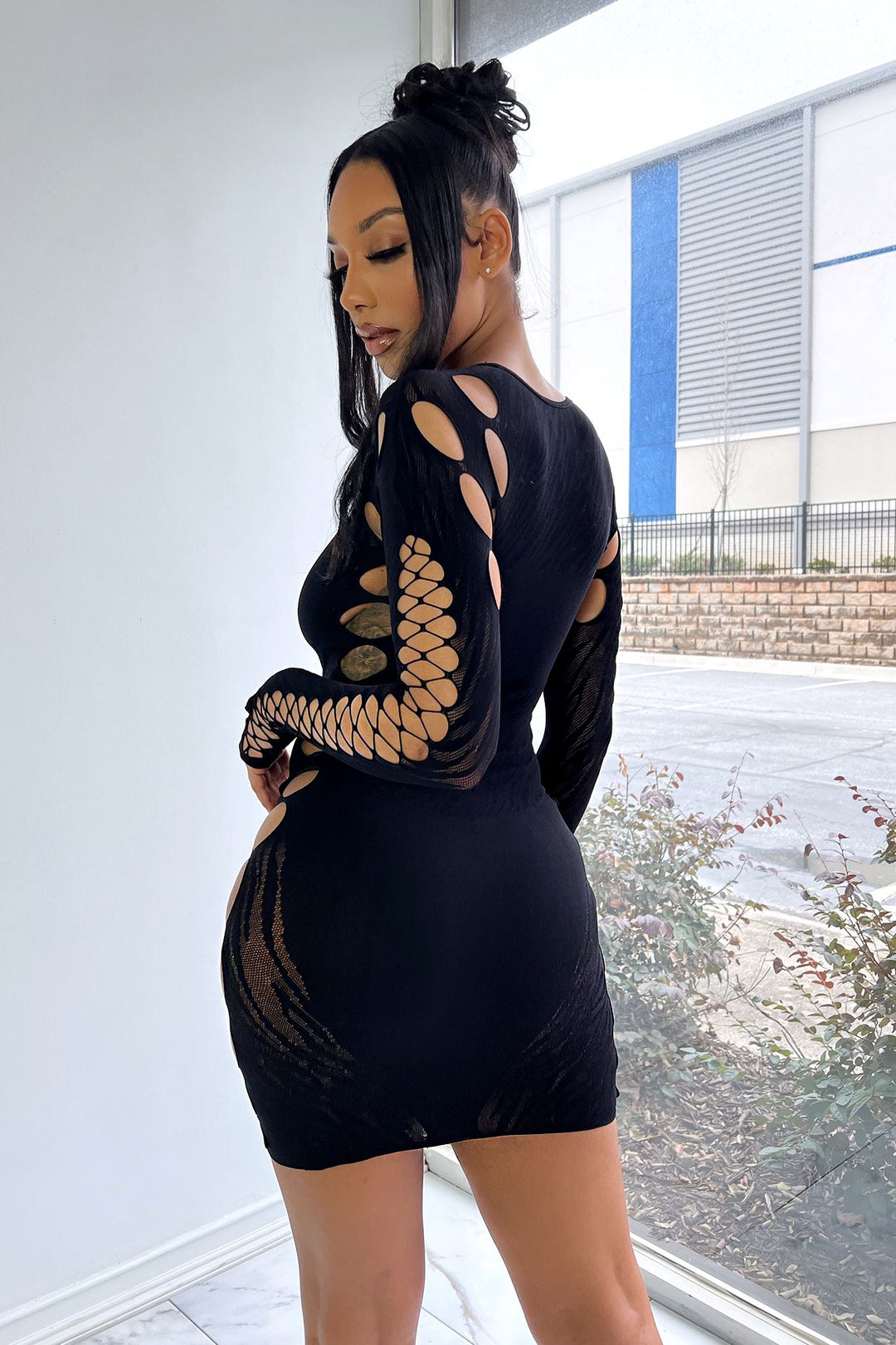 Alix Hallow Out Long Sleeve Cutout Mini Dress Dresses EDGE 