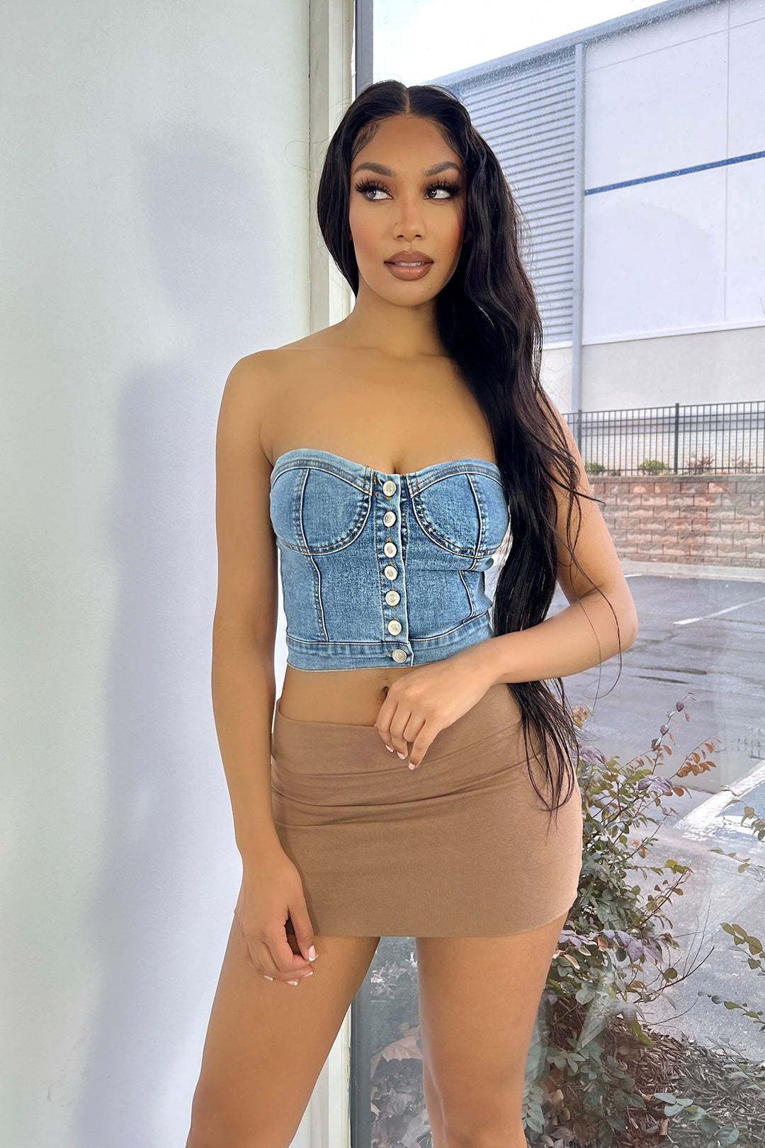 Bust Down Denim Bustier Tube Top Crop Top EDGE 