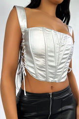 Plated Metallic Cropped Bustier Top Crop Top EDGE 
